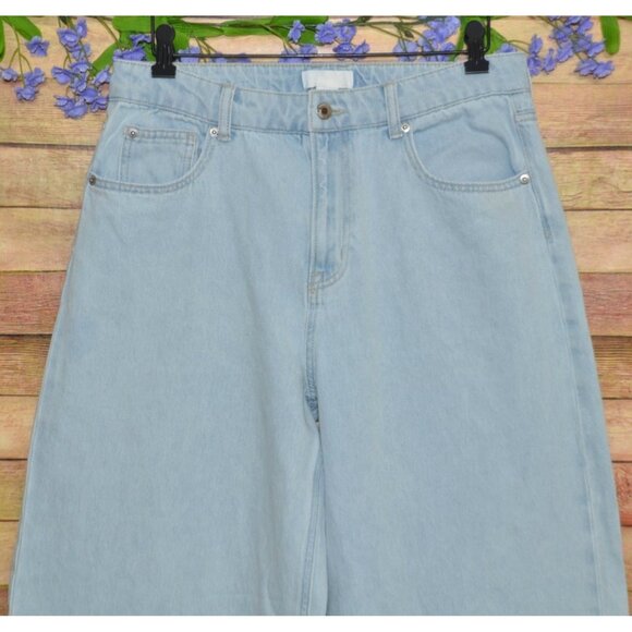 H&M Jeans Wide Leg High Rise Full Length Light Wash Blue Women's Size 10 Casual - Picture 2 of 10